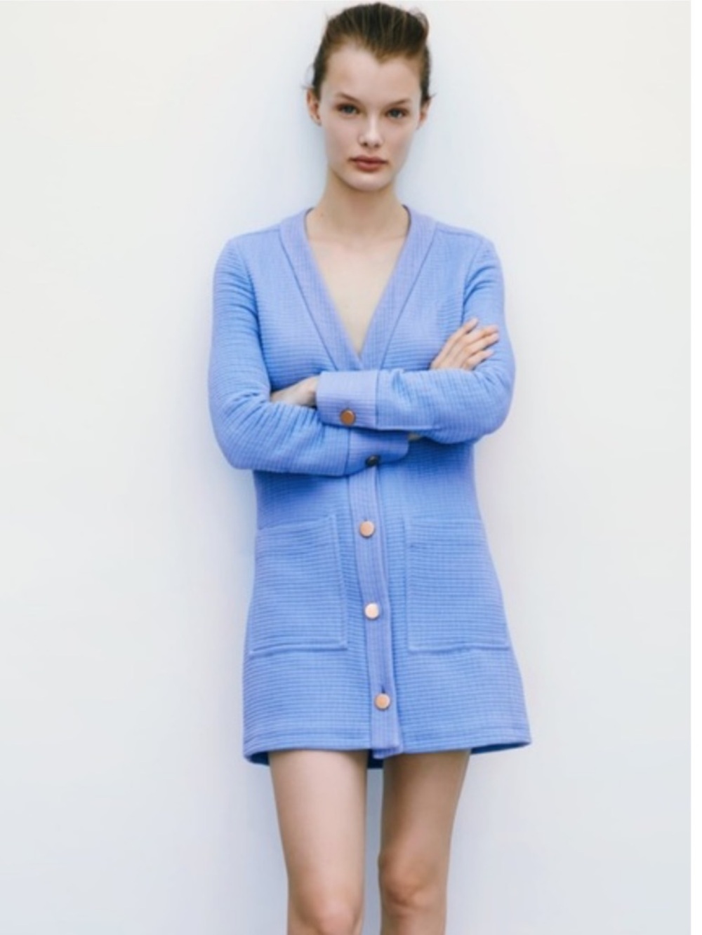ZARA Blue Textured Mini Cardigan Dress